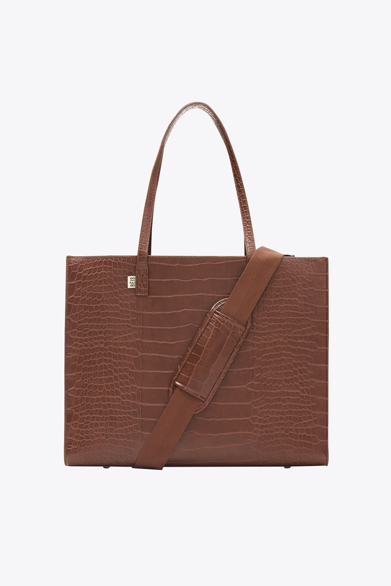 BEIS The Large Work Tote in Maple Croc Large Brown Laptop Bag Work Tote