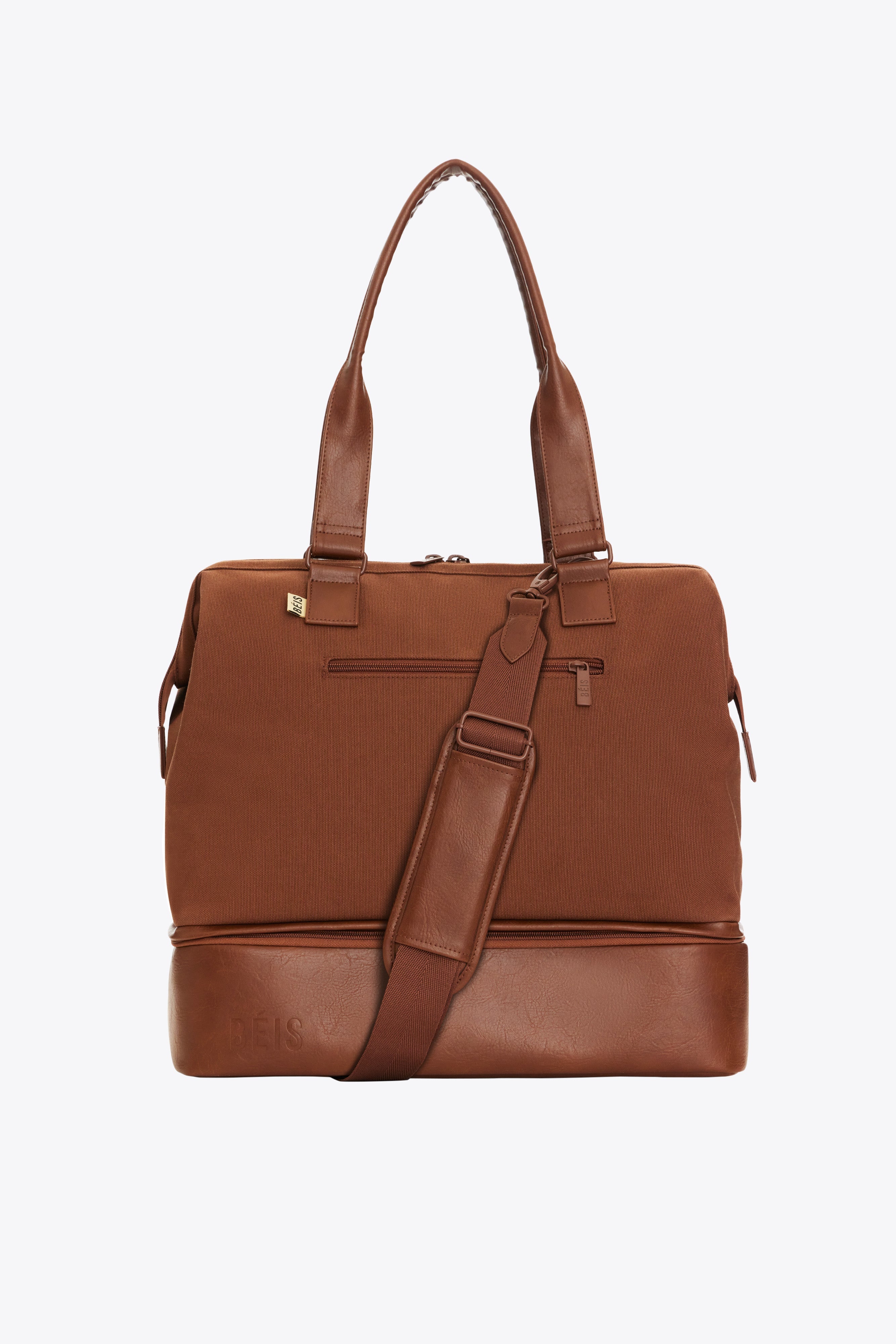 Béis 'The Convertible Mini Weekender' in Maple - Small Overnight Bag & Brown Duffle Bag