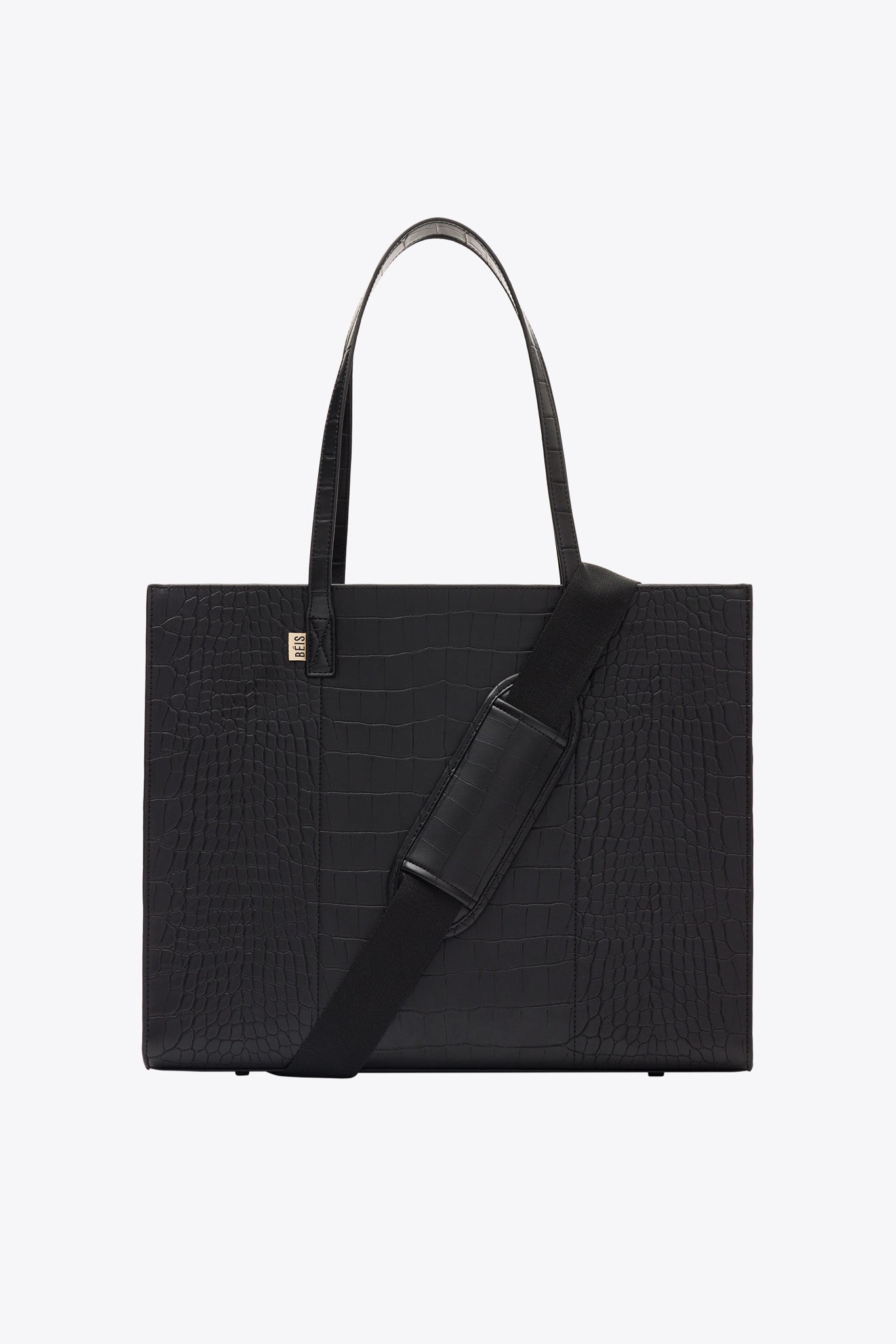 BÉIS 'The Large Work Tote' in Black Croc Large Laptop Bag Work Tote in Black Croc