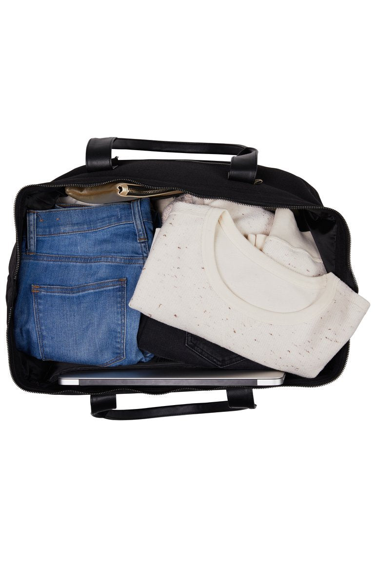 Weekender Black Open Filled with Clothing