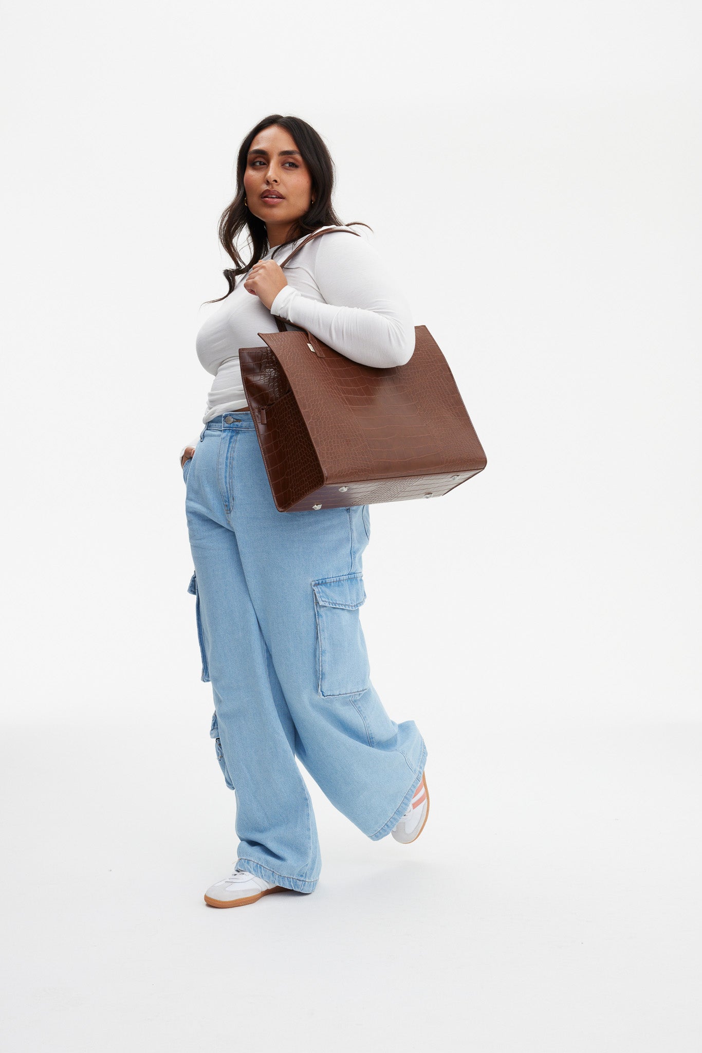 BÉIS 'The Large Work Tote' in Maple Croc - Large Brown Laptop Bag