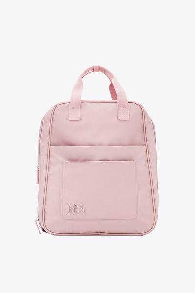 baby pink leather backpack BÉIS 'The Expandable Backpack' in Atlas Pink