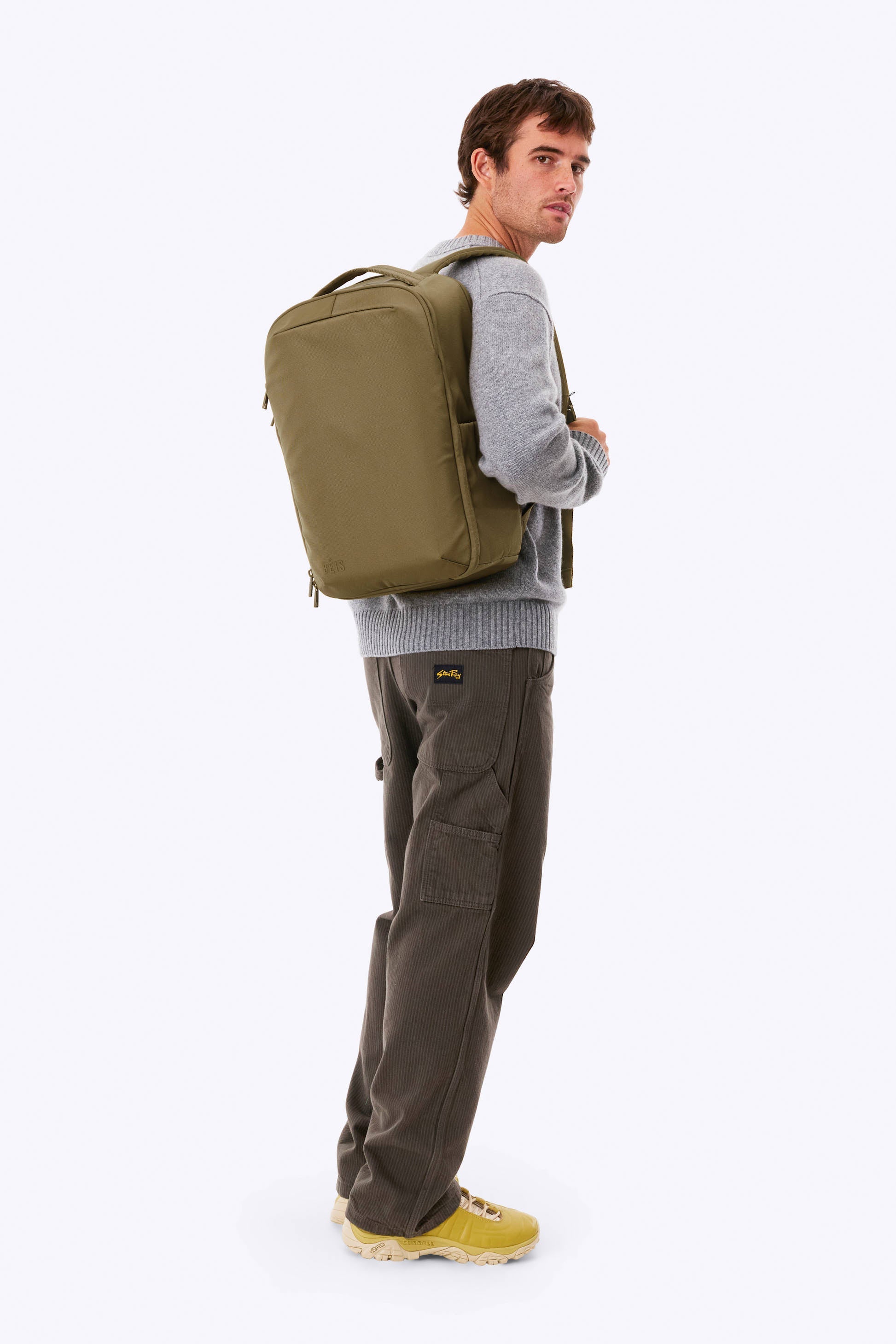 best travel backpack for europe backpack opening BÉIS 'The Pro Travel Backpack' in Khaki