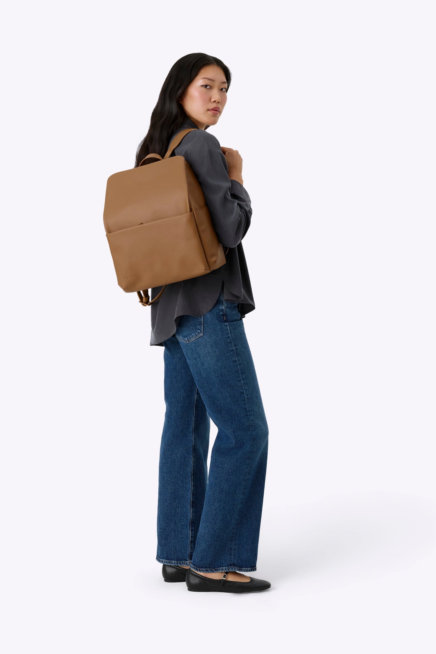 The Everyday Diaper Backpack in Camel Vegan Leather