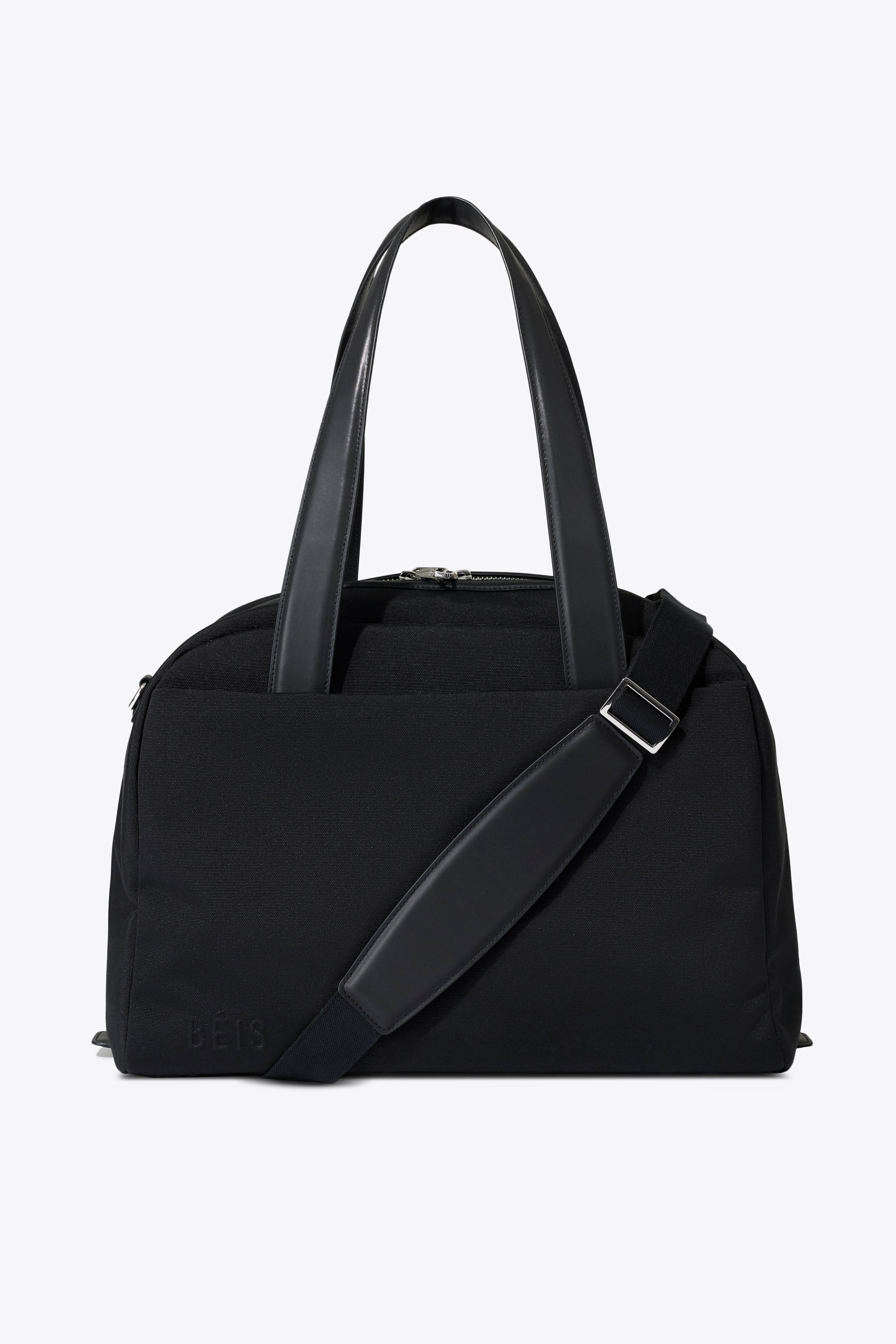 BÉIS 'The Duffle' in Black - Leather Trim Travel Duffle Bag