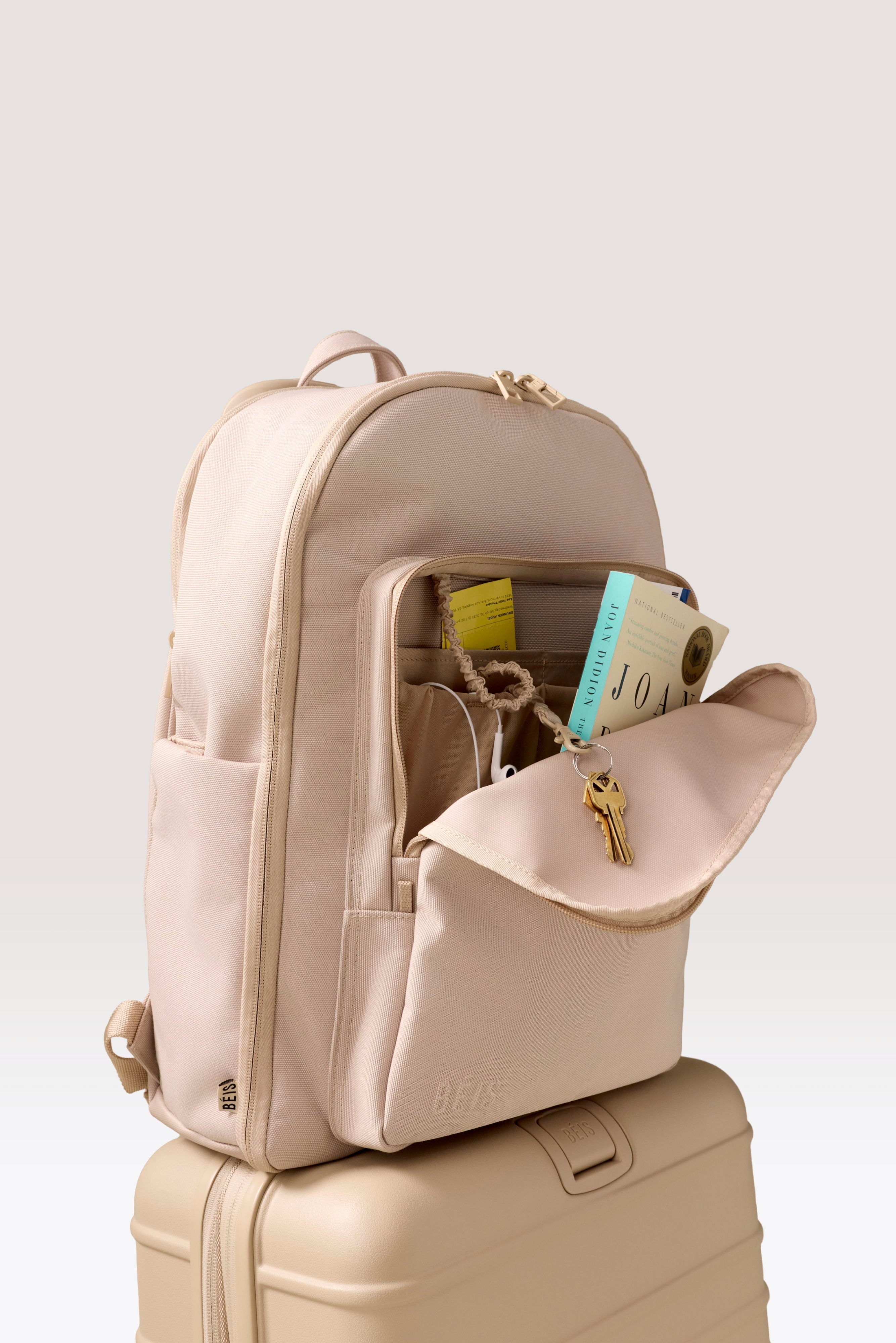BÉIS 'The Backpack' in Beige - Beige Travel & Laptop Backpack