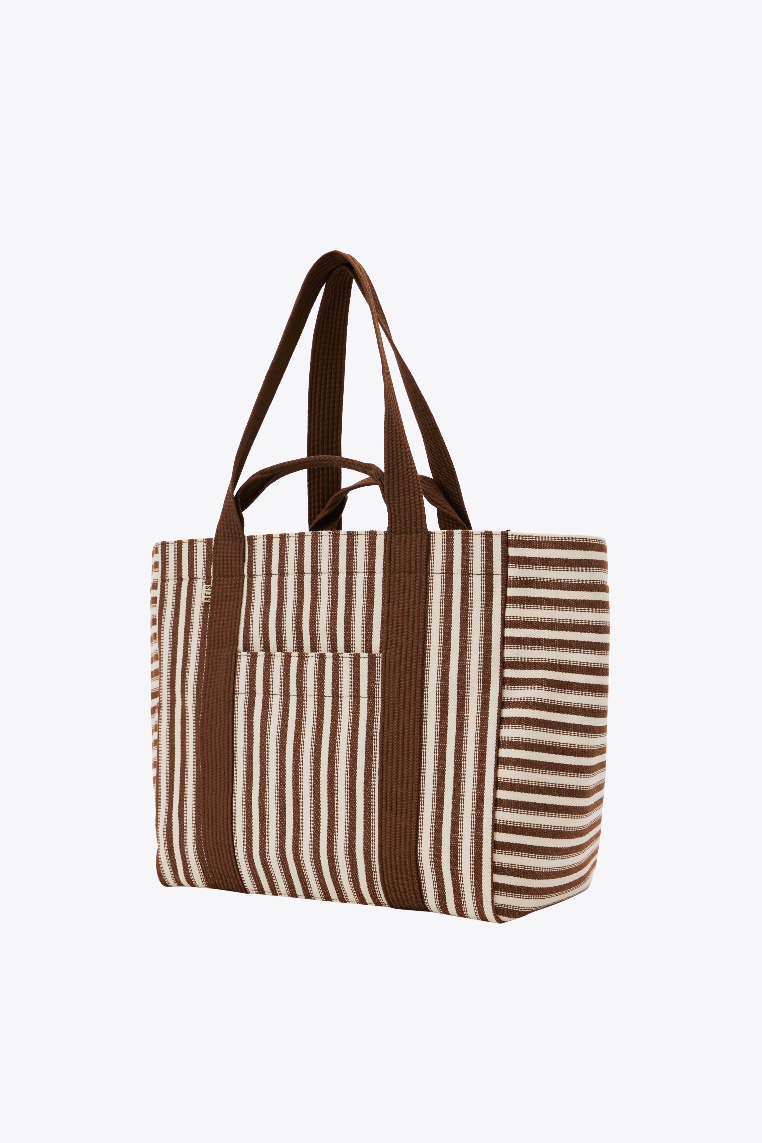 Street Level Jacey Reversible Tote. Navy and white stripes on one side deals and brown