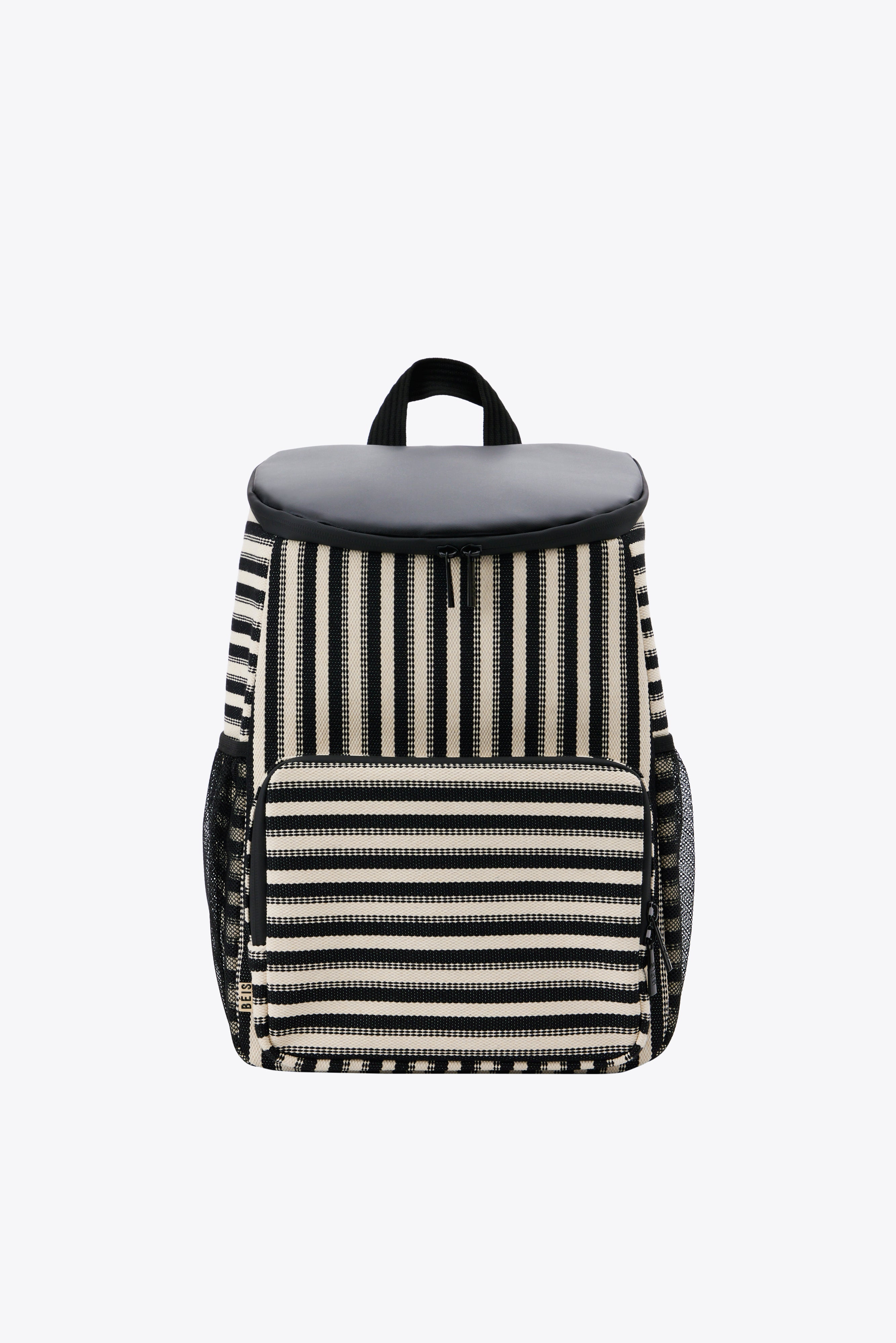 BEIS The Backpack Cooler in Black Stripe Black White Striped Fully Insulated Soft Beach Cooler