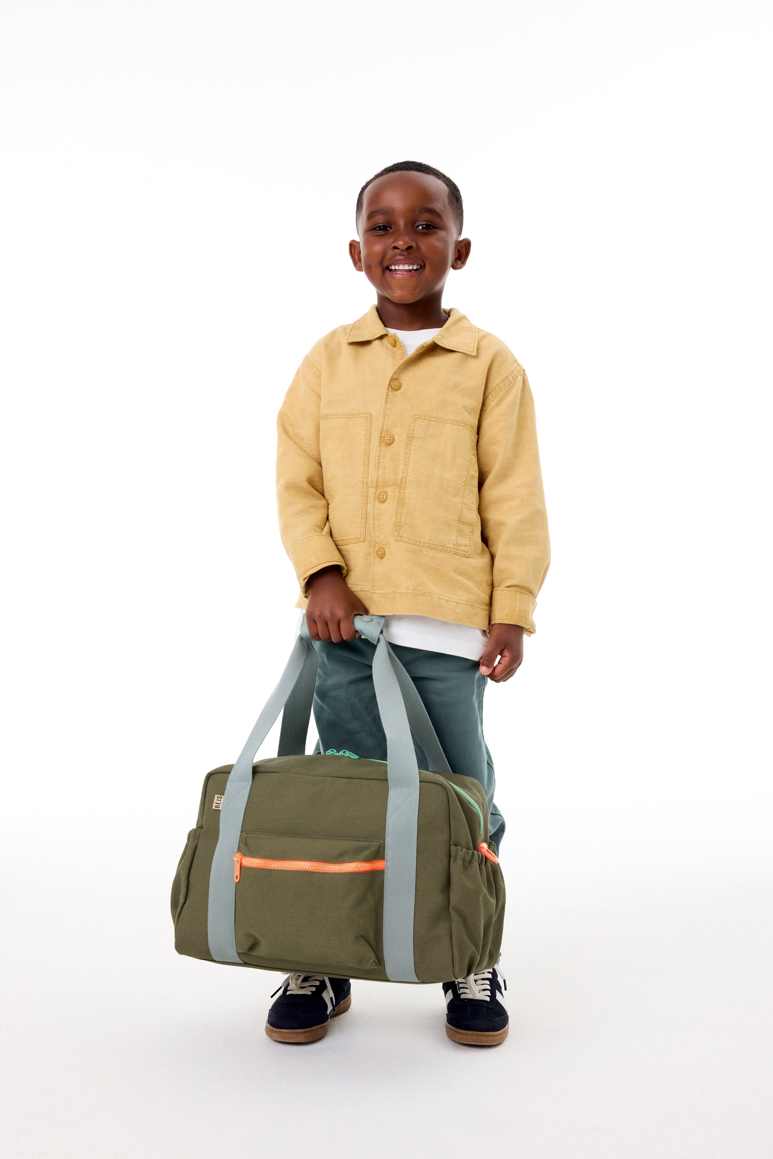 BEIS The Kids Duffle in Olive Kids Travel Duffle Bag Sleepover Bag in Olive Green