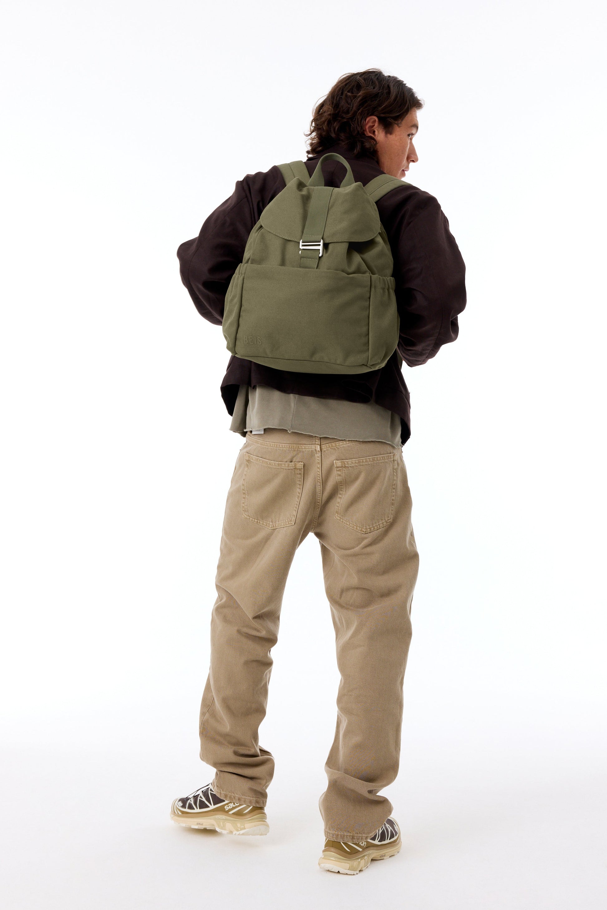 army green canvas travel rucksack backpack BÉIS 'The Rucksack' in Olive
