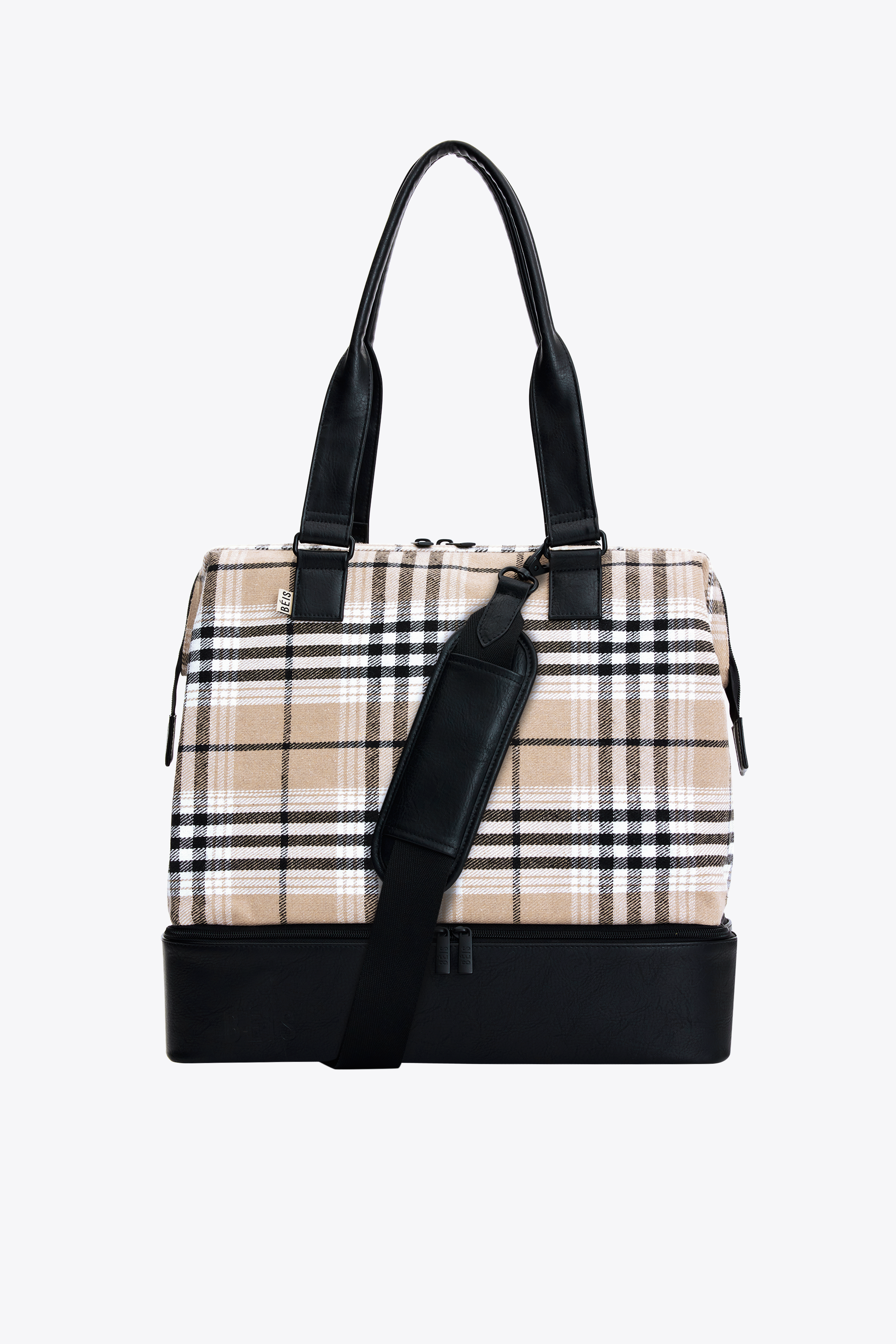 Béis 'The Mini Weekender' in Plaid - Small Plaid Duffle Bag & Overnight Bag