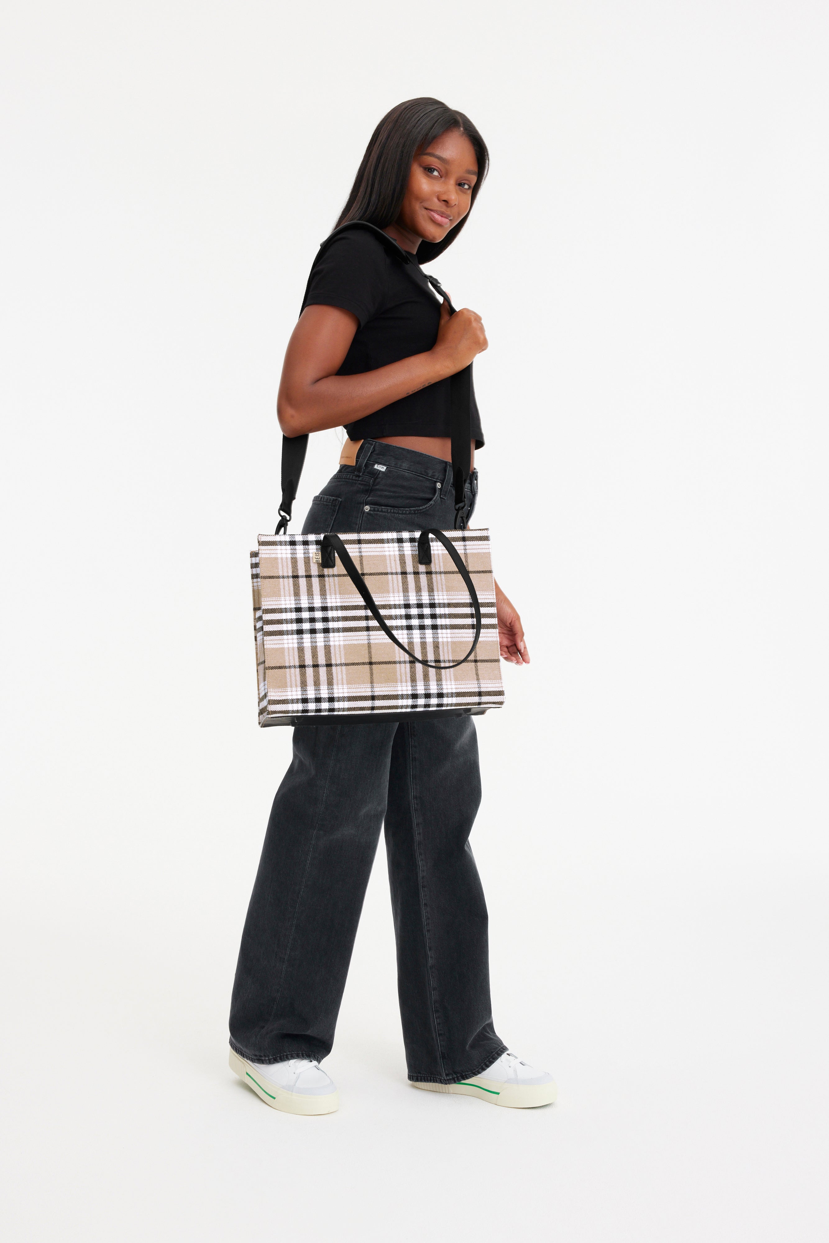 Béis 'The Work Tote' in Plaid - Small Work Bag & Laptop Bag