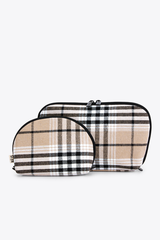  1/2/3Pcs Brown Checkered Makeup Bags Small Zipper