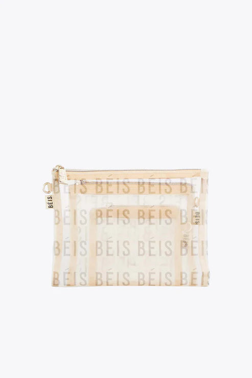 Le trio de pochettes en filet en beige