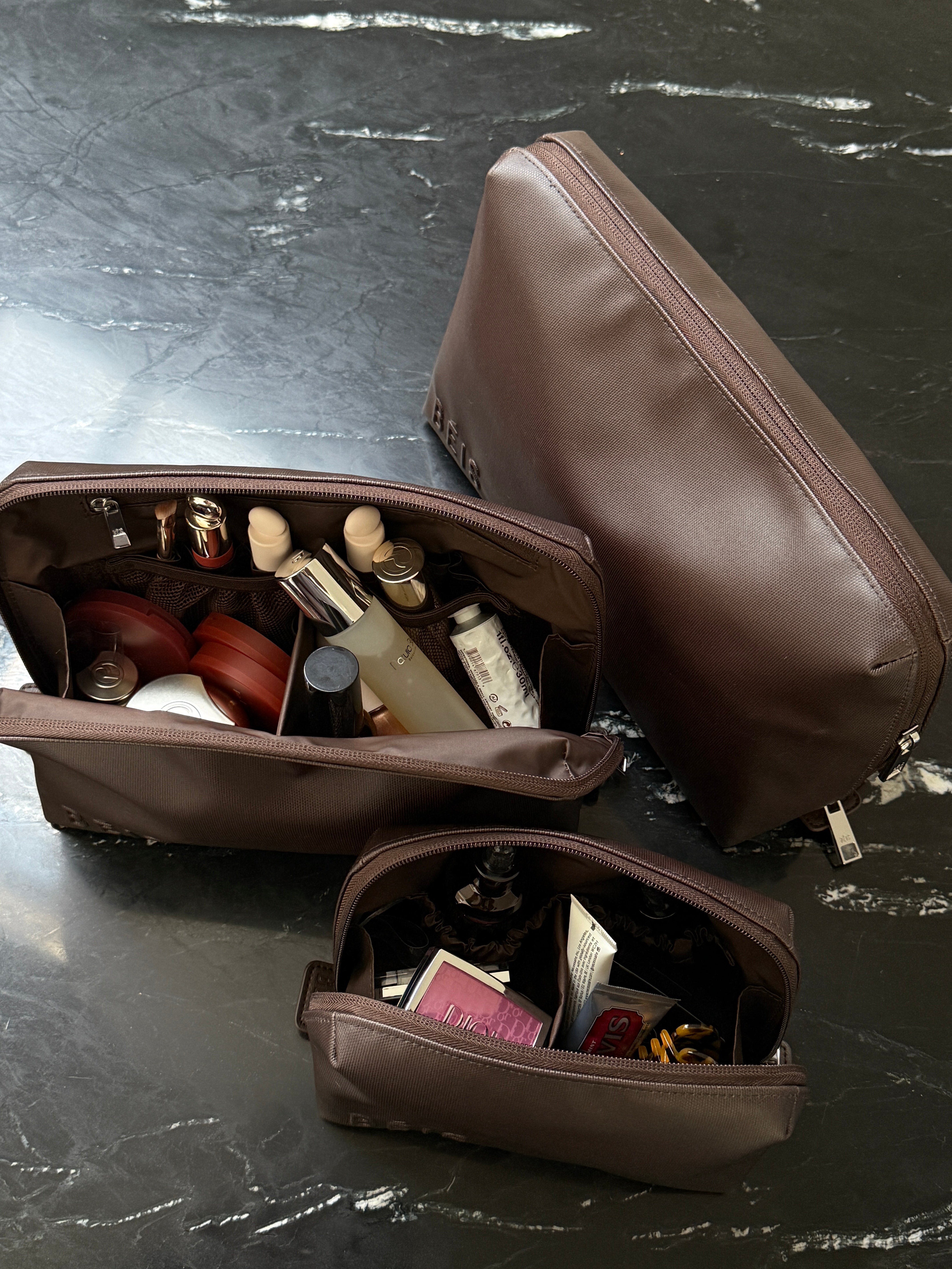 BÉIS 'The Medium Cosmetic Pouch' in Espresso - Brown Medium Travel