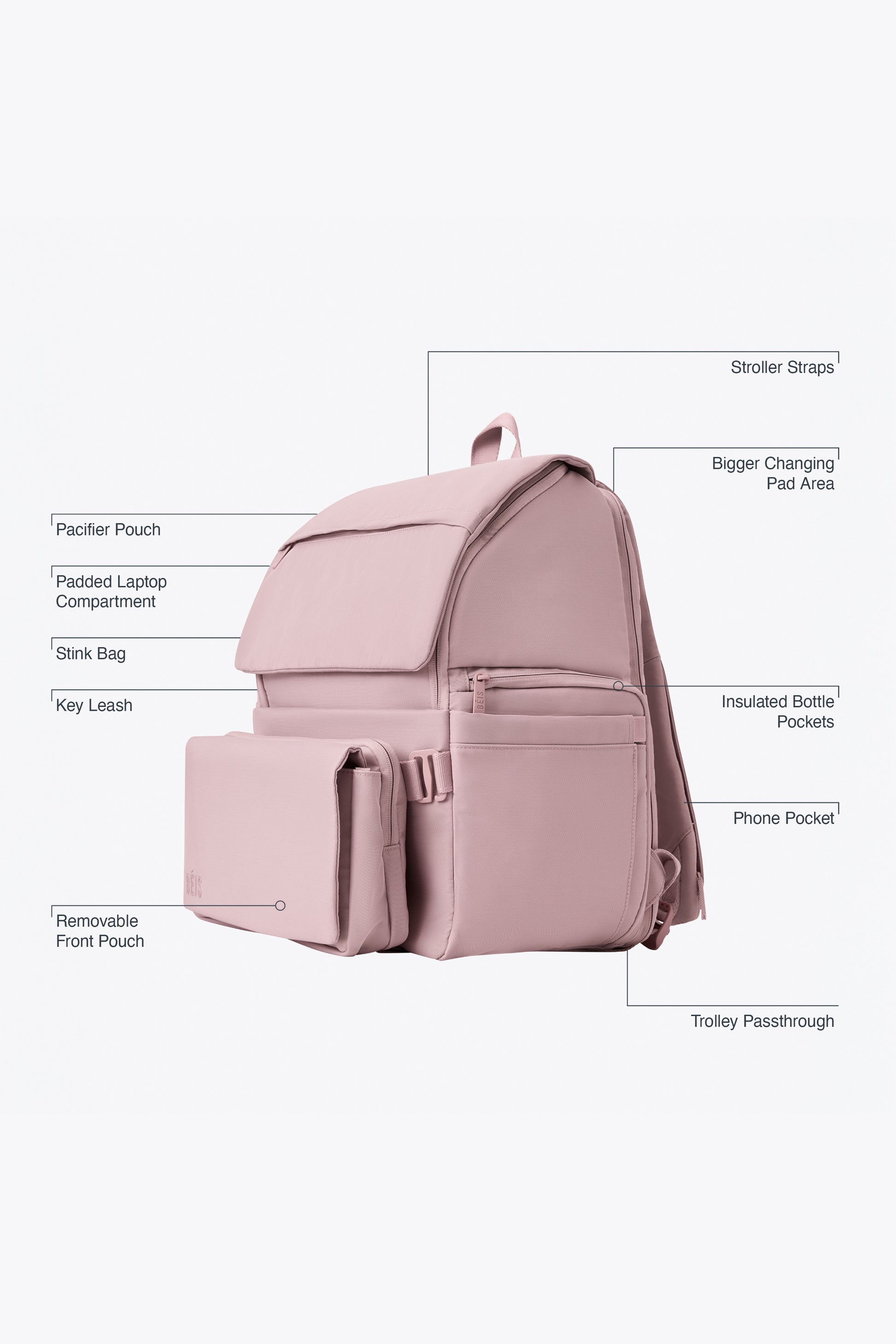 best backpack diaper bag laptop BÉIS 'The Ultimate Diaper Backpack' in Atlas Pink