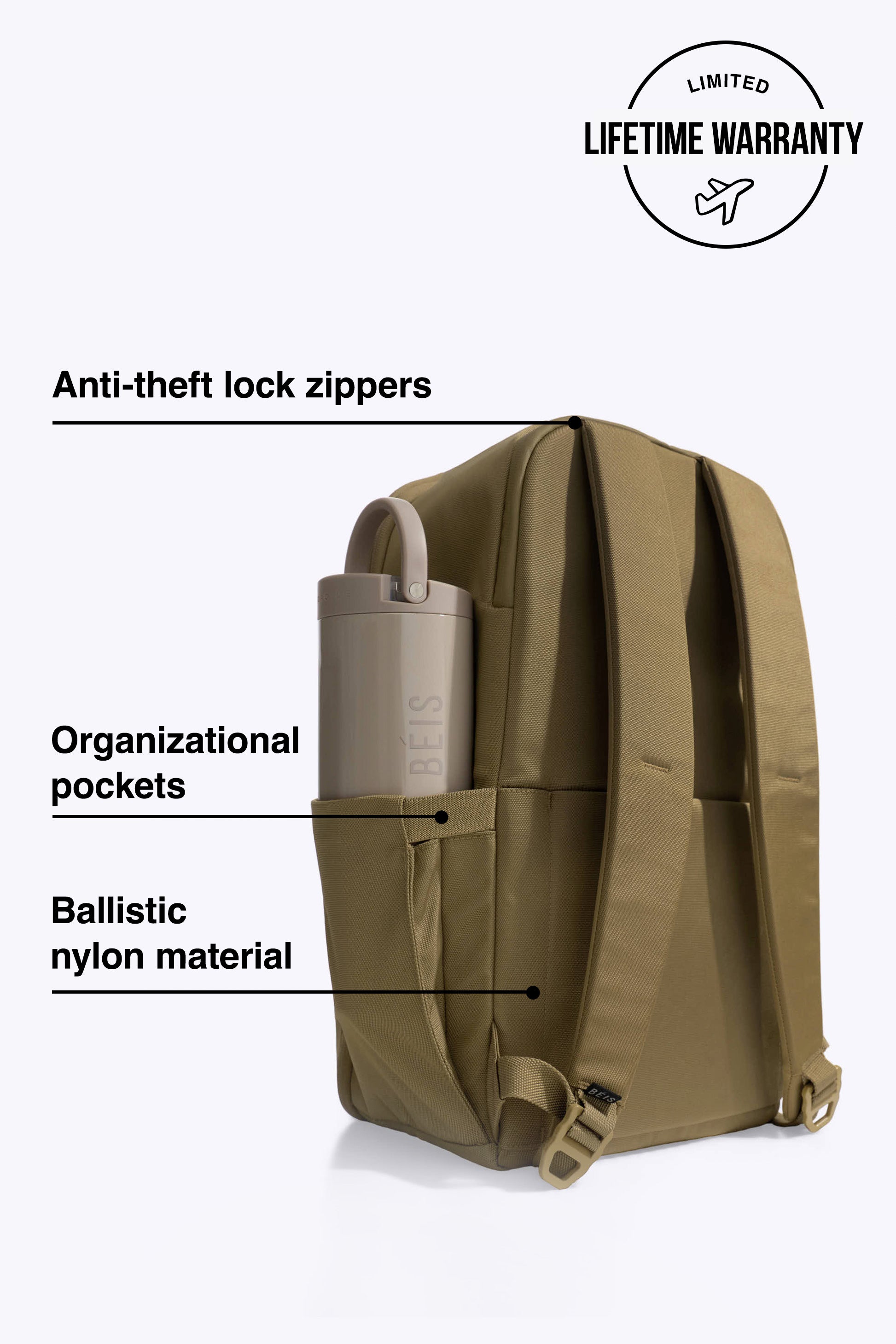 antithet travel backpack BÉIS 'The Pro Travel Backpack' in Khaki