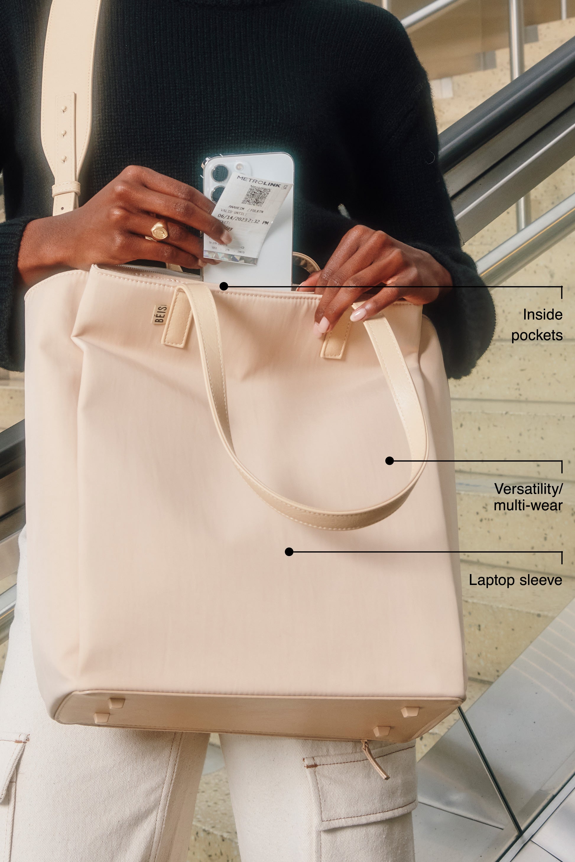 The Commuter Tote in Beige - Main Image