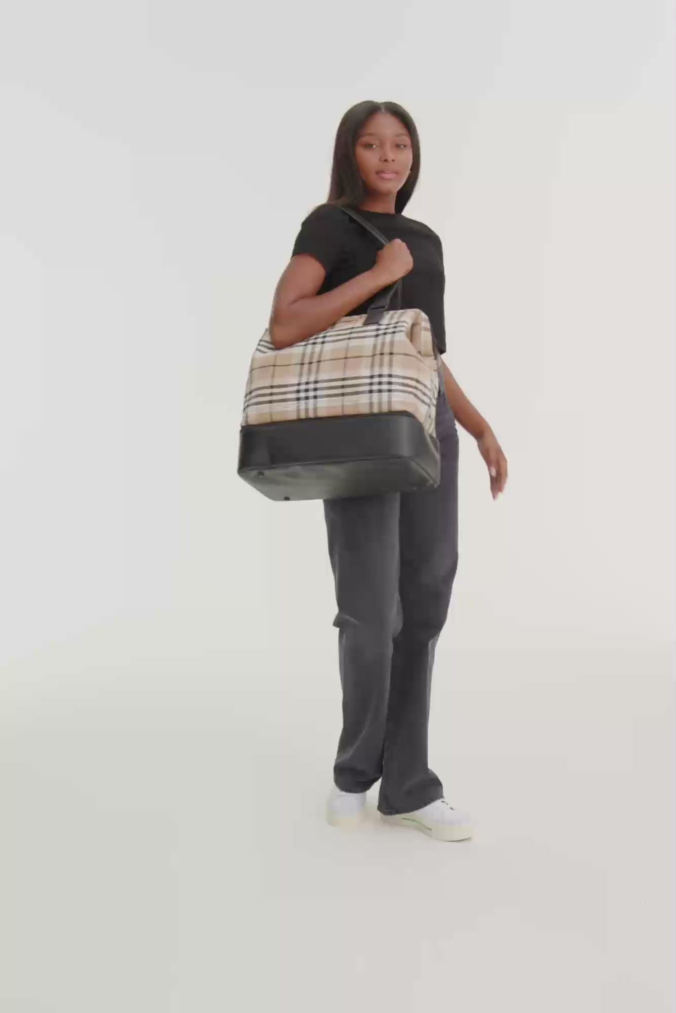 Miss Checker Women Bags Checkered Shoulder tote Bag Ladies Cross Body Purse  4 in 1 Handbags Set For Female Grey