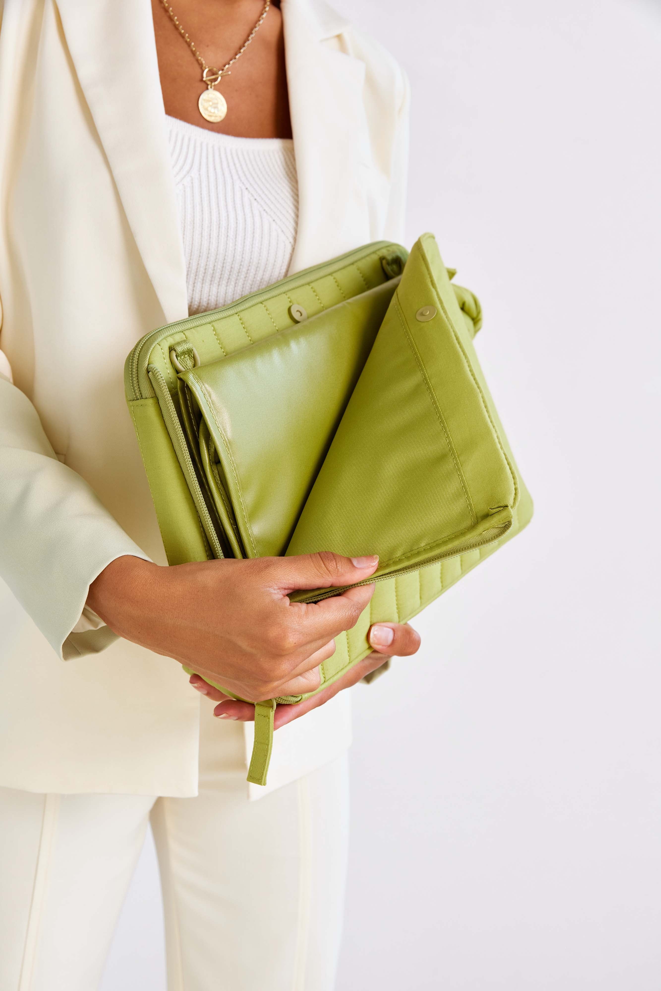 Green leather clutch top bag