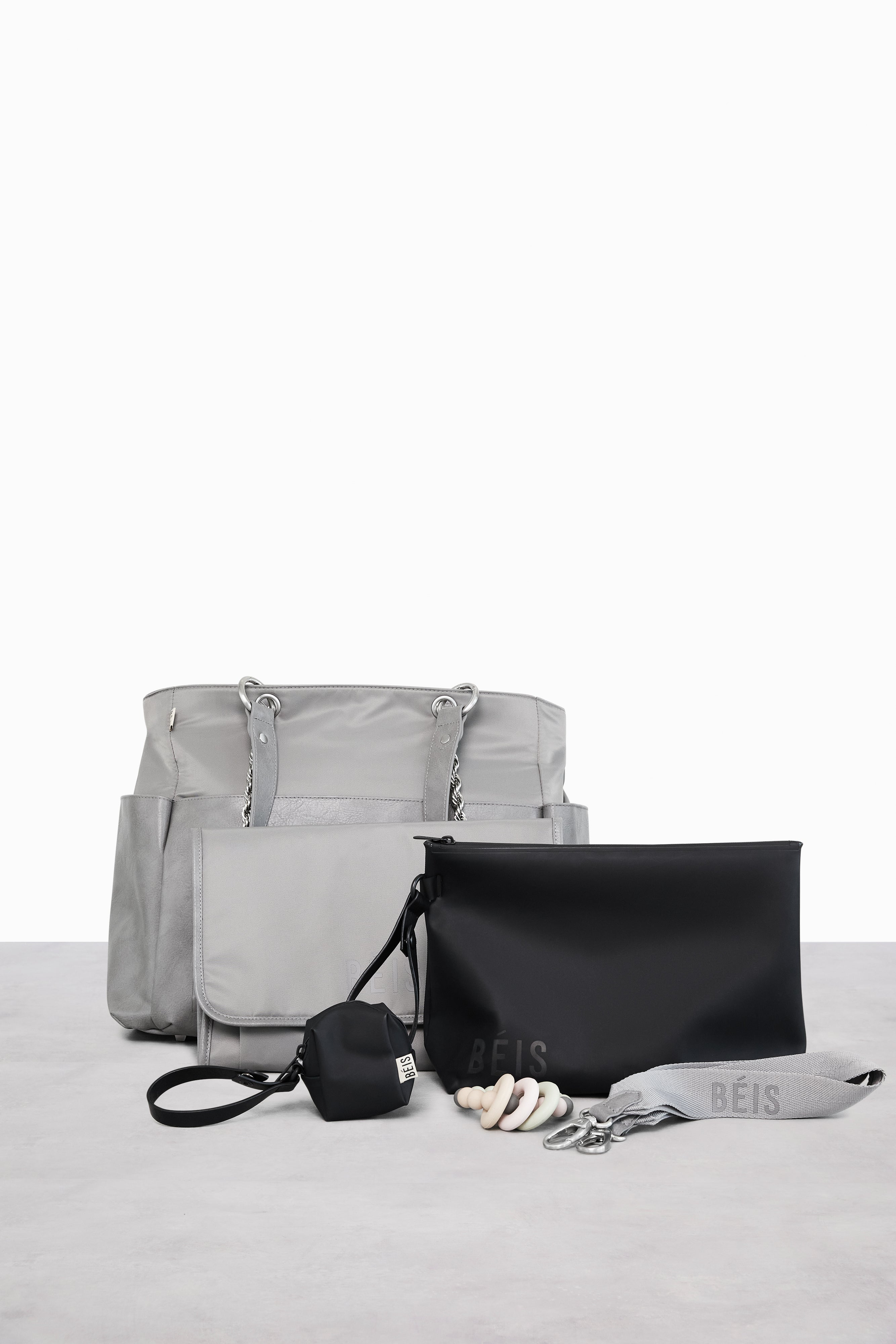 Grey and shop white diaper bag