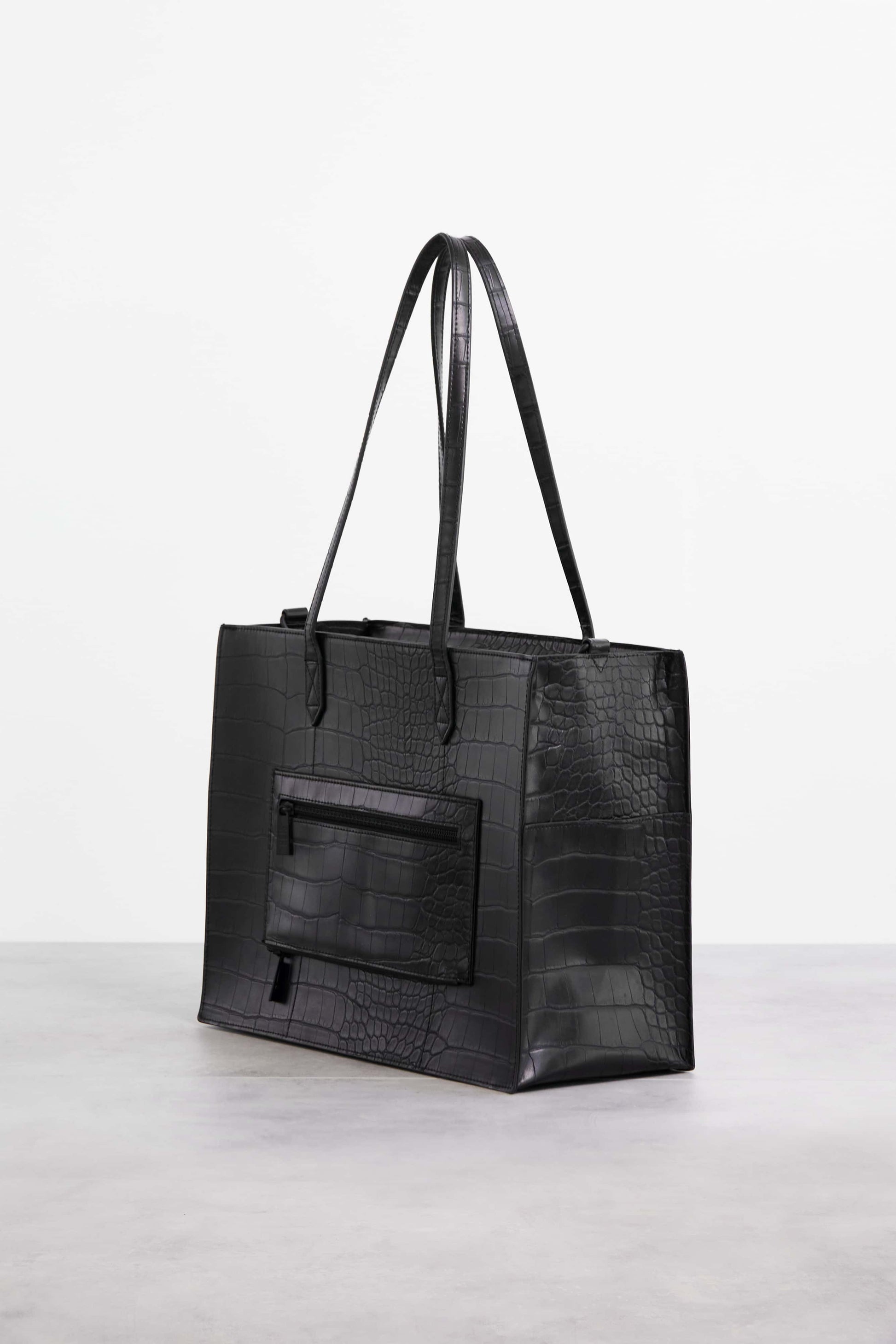 Womens Oversized Faux Leather Croc Tote Day Bag - Black One Size