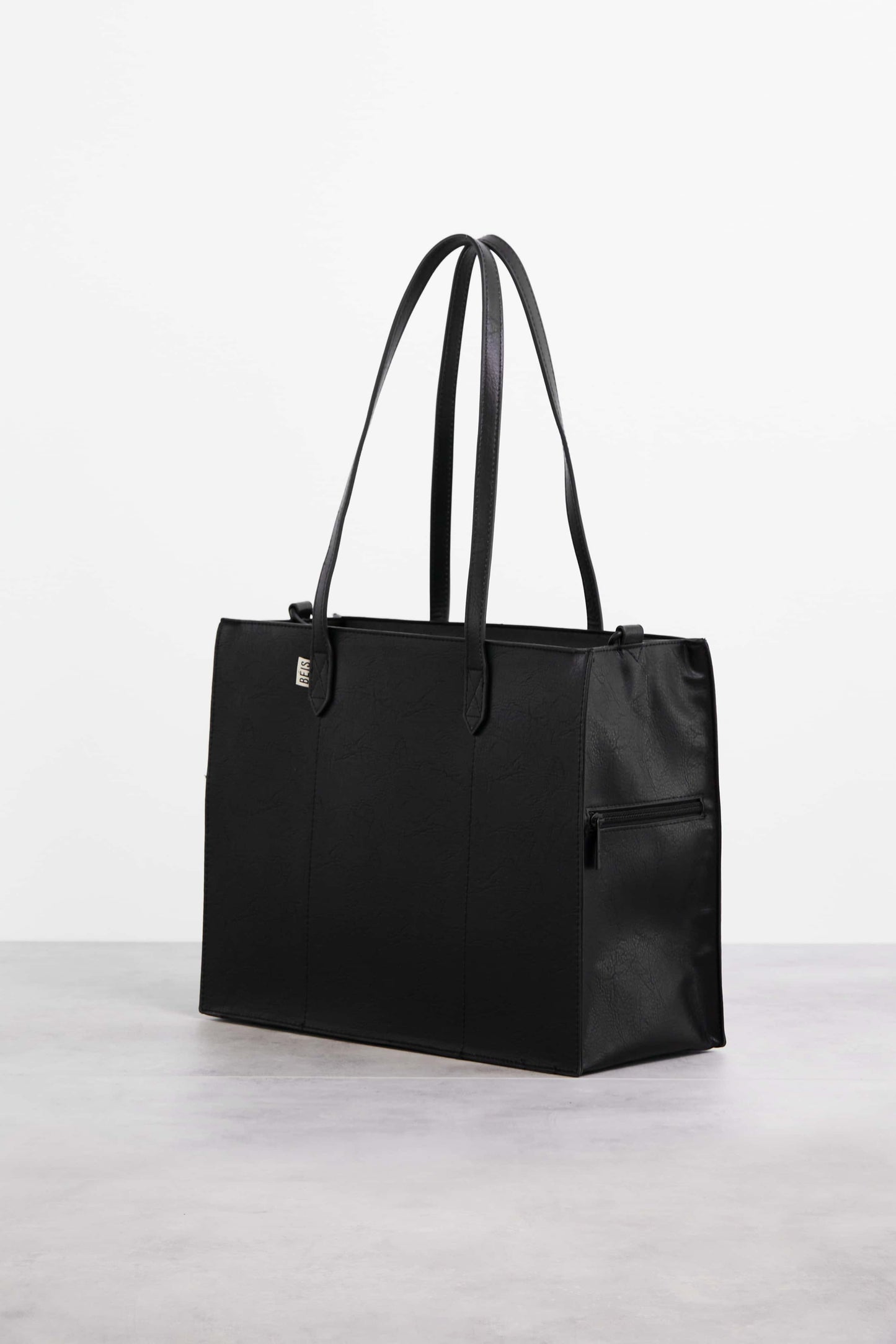 Mini Work Tote Black Front and Side Angle