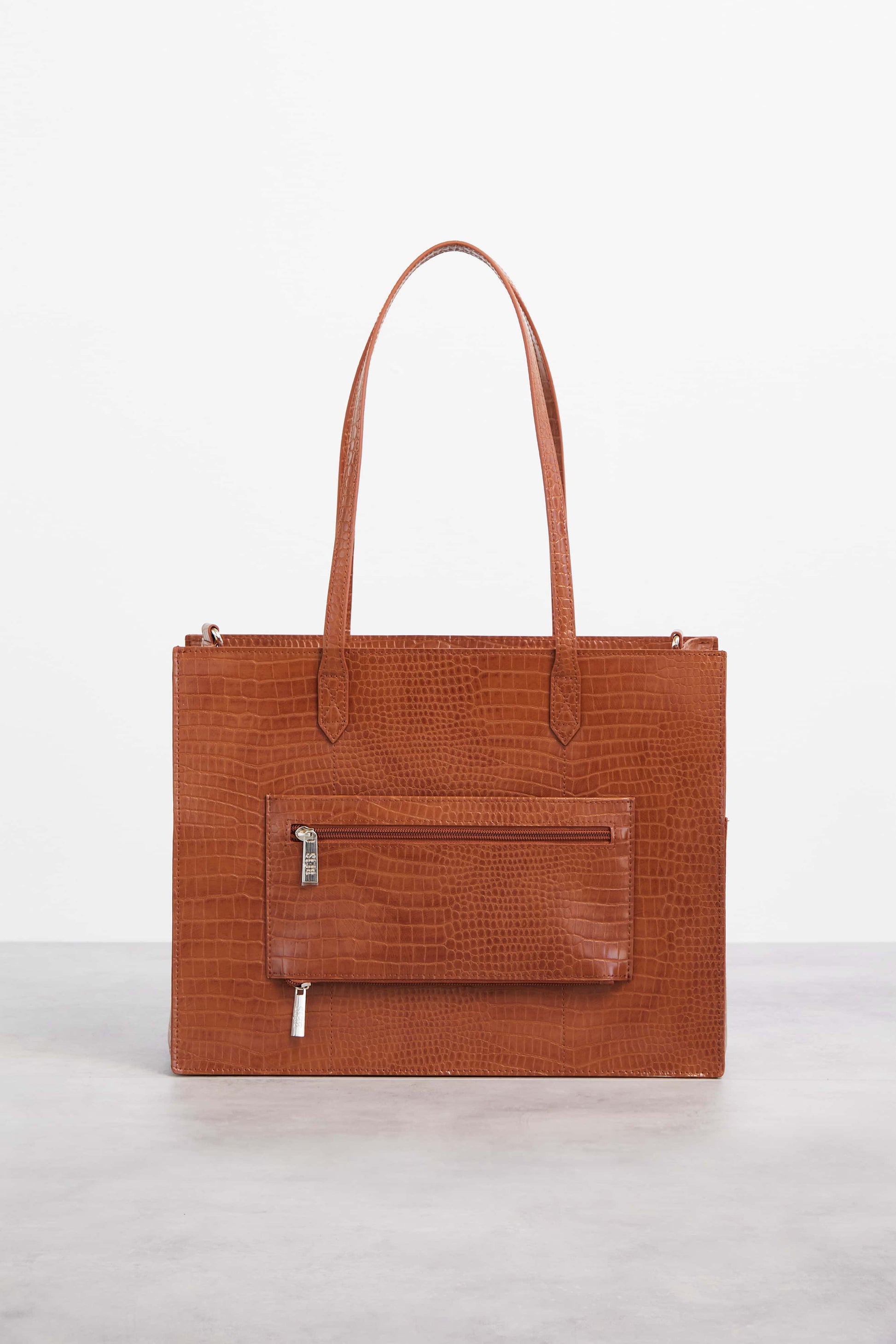 Mini Work Tote in Cognac Croc Back with Trolley Sleeve