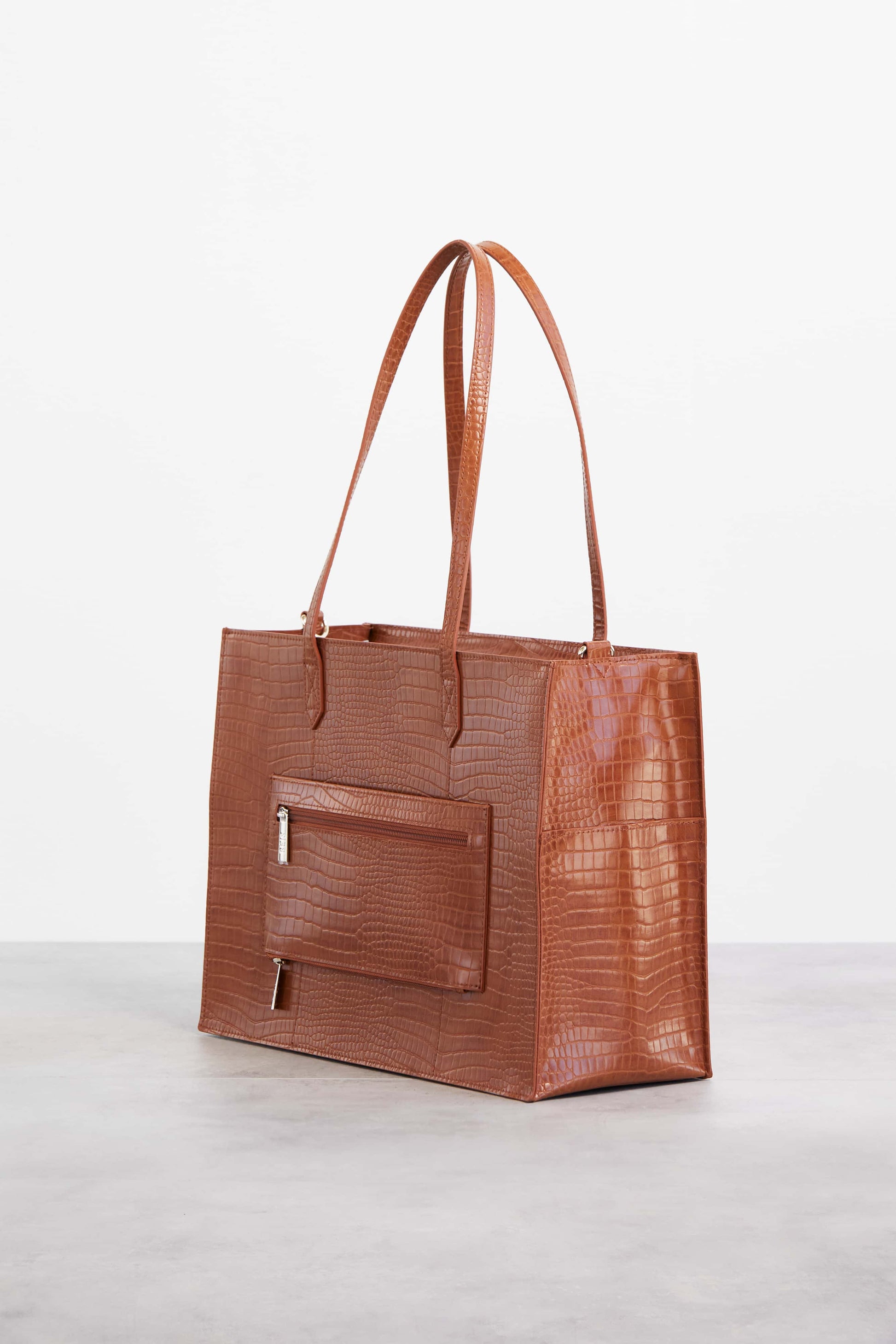 Mini Work Tote in Cognac Croc Back with Trolley Sleeve and Zipper