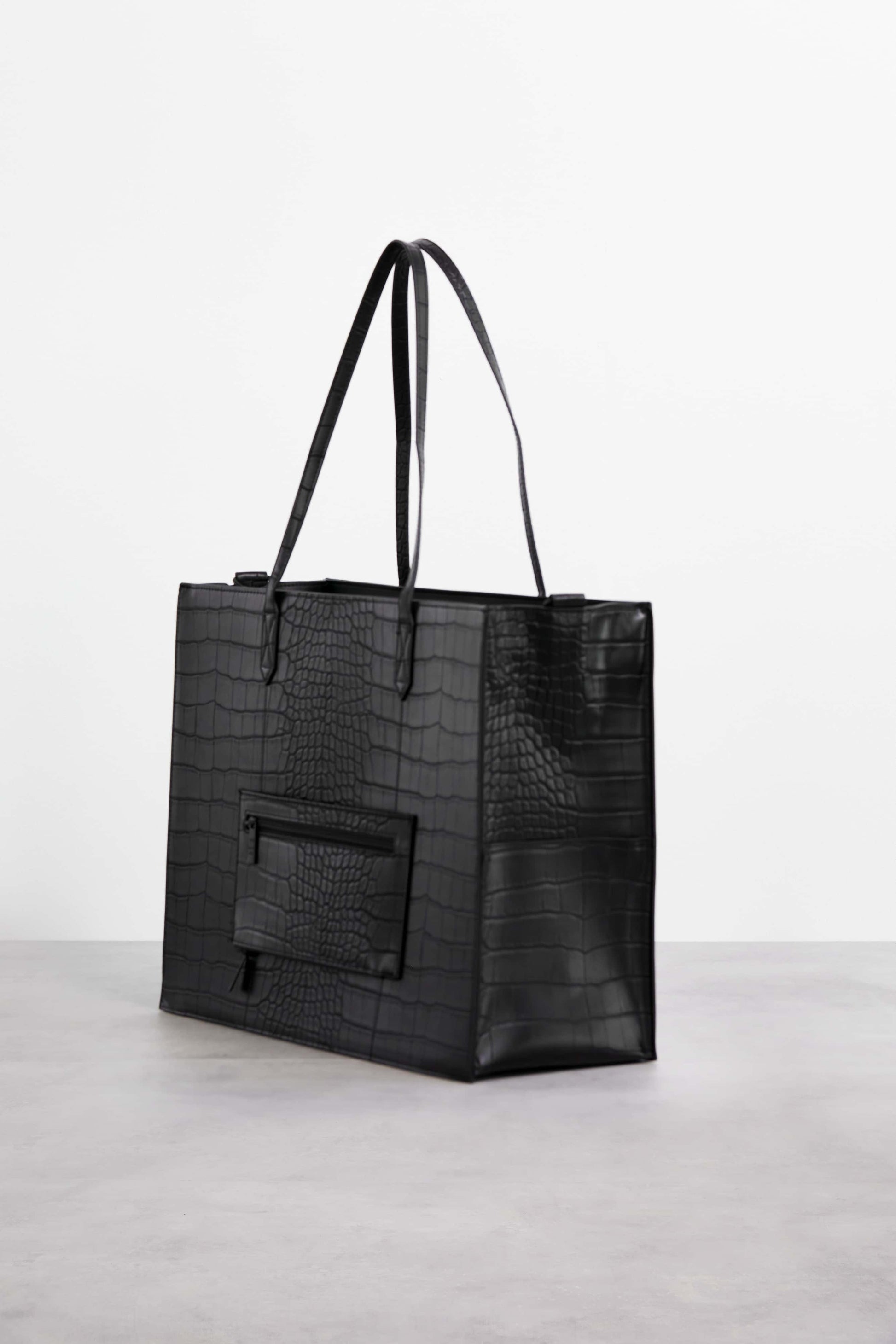 Large Black Croc Work Tote - Designer Laptop Bag for Women