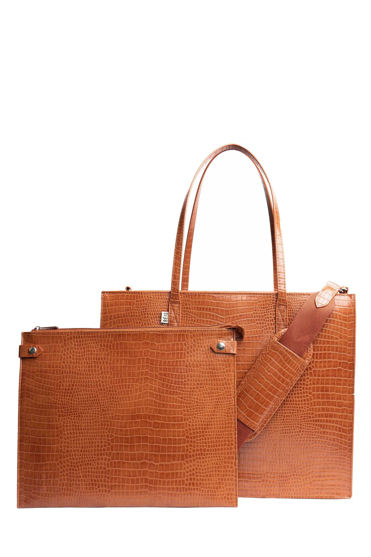 Work Tote Cognac Croc Front with Removable Pouch