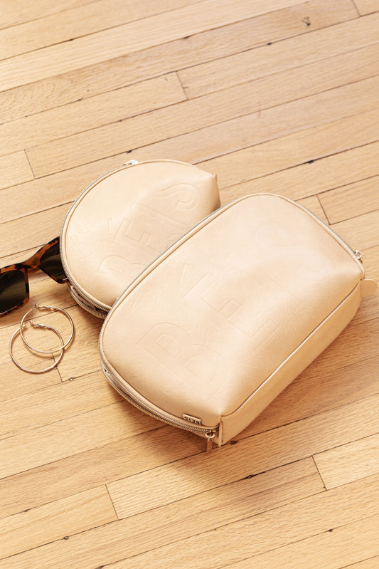 Cosmetic Pouch Set Beige Front Lifestyle